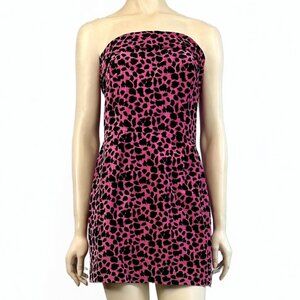 Betsey Johnson - Pink & Black Leopard Print Velvet Strapless Mini Dress - size 4